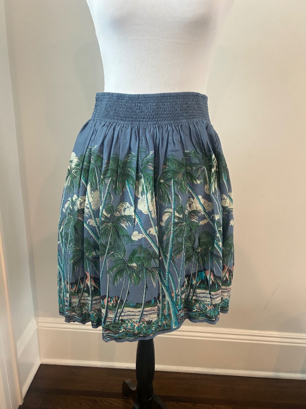NWT Anthropologie 100% cotton fully-lined palm tree skirt with stretchy waist